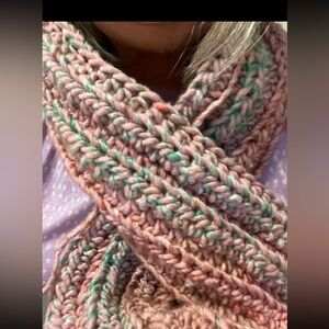 Handmade chunky crochet scarf 69x7, Beautiful shades of pinks, aquas